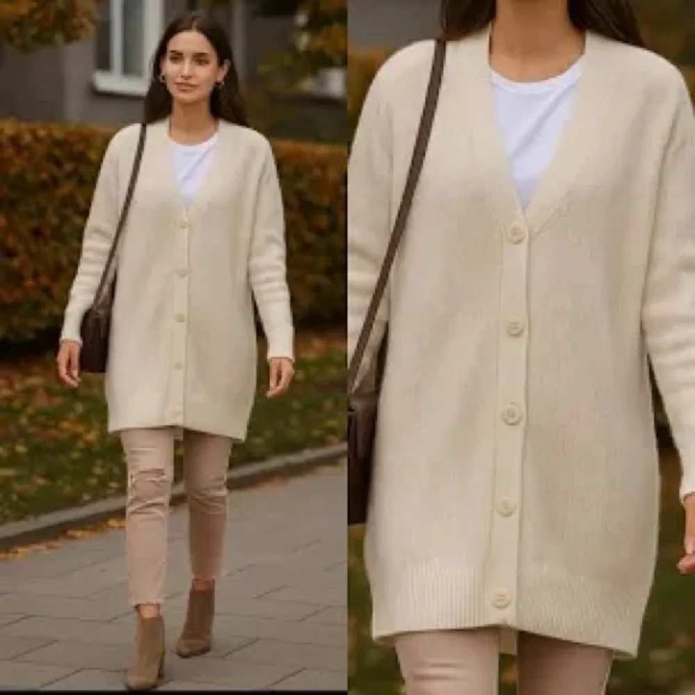 Cabi Book Club Cardigan Sweater Small Cream Long Duster Knit Button Front